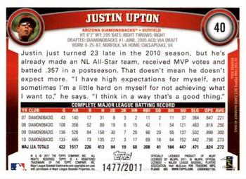 2011 Topps - Gold #40 Justin Upton Back
