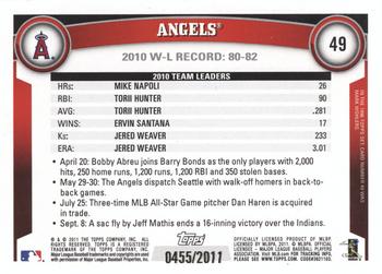 2011 Topps - Gold #49 Los Angeles Angels Back
