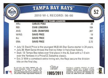 2011 Topps - Gold #52 Tampa Bay Rays Back
