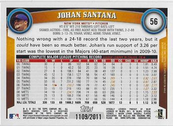 2011 Topps - Gold #56 Johan Santana Back