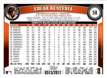 2011 Topps - Gold #58 Edgar Renteria Back