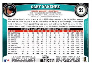 2011 Topps - Gold #59 Gaby Sanchez Back
