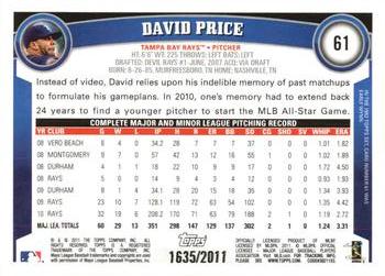 2011 Topps - Gold #61 David Price Back
