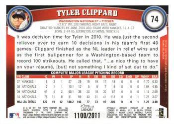 2011 Topps - Gold #74 Tyler Clippard Back
