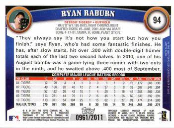 2011 Topps - Gold #94 Ryan Raburn Back