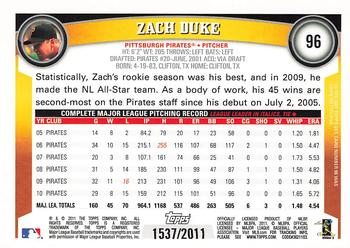 2011 Topps - Gold #96 Zach Duke Back