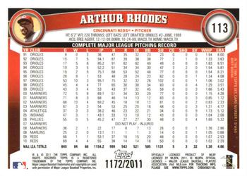 2011 Topps - Gold #113 Arthur Rhodes Back