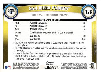 2011 Topps - Gold #126 San Diego Padres Back