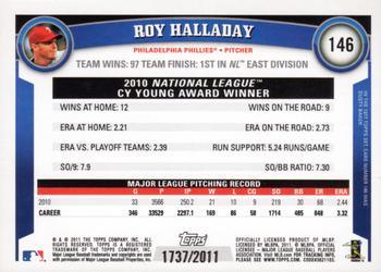 2011 Topps - Gold #146 Roy Halladay Back