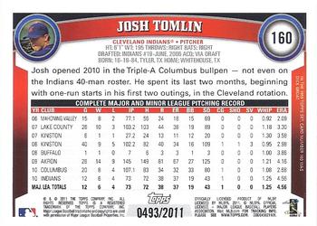 2011 Topps - Gold #160 Josh Tomlin Back