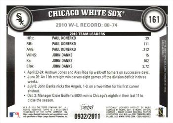 2011 Topps - Gold #161 Chicago White Sox Back