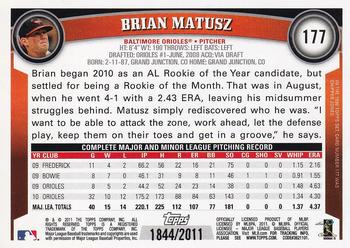 2011 Topps - Gold #177 Brian Matusz Back