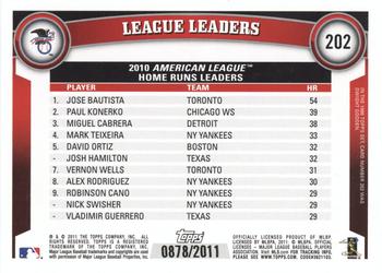 2011 Topps - Gold #202 2010 AL Home Run Leaders (Jose Bautista / Paul Konerko / Miguel Cabrera) Back