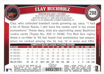 2011 Topps - Gold #208 Clay Buchholz Back