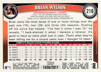 2011 Topps - Gold #210 Brian Wilson Back