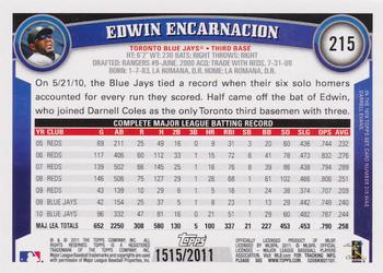 2011 Topps - Gold #215 Edwin Encarnacion Back