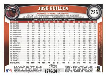 2011 Topps - Gold #226 Jose Guillen Back
