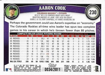 2011 Topps - Gold #230 Aaron Cook Back