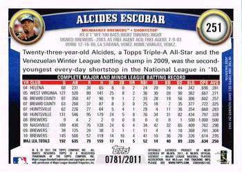 2011 Topps - Gold #251 Alcides Escobar Back