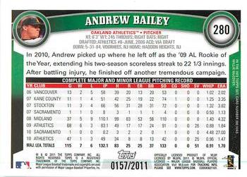 2011 Topps - Gold #280 Andrew Bailey Back