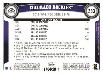 2011 Topps - Gold #283 Colorado Rockies Back