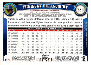 2011 Topps - Gold #289 Yuniesky Betancourt Back
