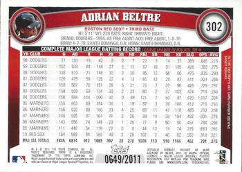 2011 Topps - Gold #302 Adrian Beltre Back