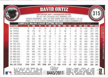 2011 Topps - Gold #315 David Ortiz Back