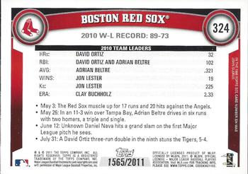 2011 Topps - Gold #324 Boston Red Sox Back