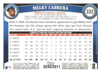 2011 Topps - Gold #332 Melky Cabrera Back