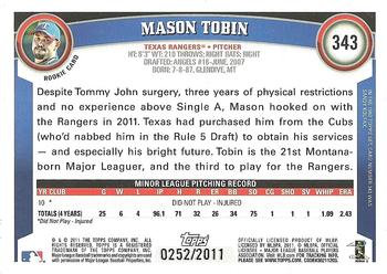 2011 Topps - Gold #343 Mason Tobin Back