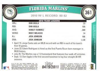 2011 Topps - Gold #361 Florida Marlins Back