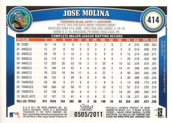 2011 Topps - Gold #414 Jose Molina Back