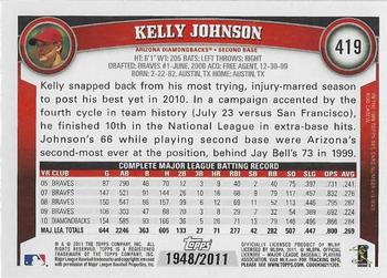 2011 Topps - Gold #419 Kelly Johnson Back