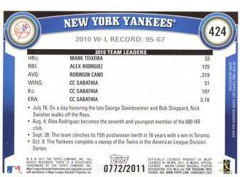 2011 Topps - Gold #424 New York Yankees Back