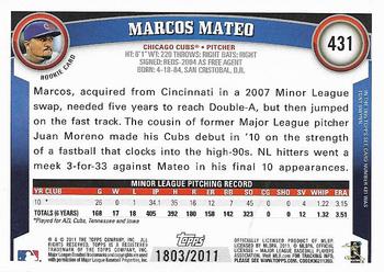2011 Topps - Gold #431 Marcos Mateo Back