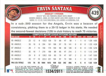 2011 Topps - Gold #439 Ervin Santana Back