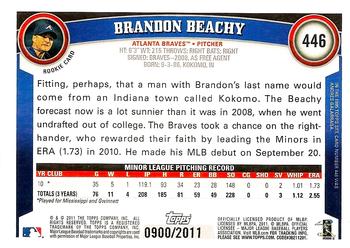 2011 Topps - Gold #446 Brandon Beachy Back