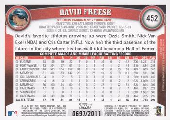2011 Topps - Gold #452 David Freese Back