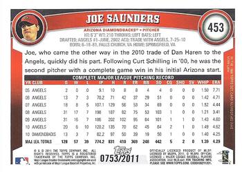 2011 Topps - Gold #453 Joe Saunders Back
