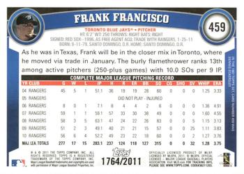 2011 Topps - Gold #459 Frank Francisco Back