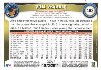 2011 Topps - Gold #463 Will Venable Back