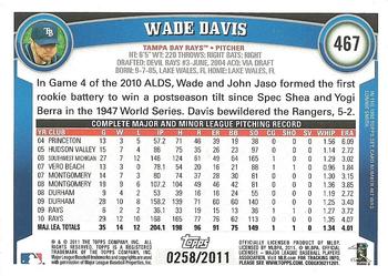 2011 Topps - Gold #467 Wade Davis Back