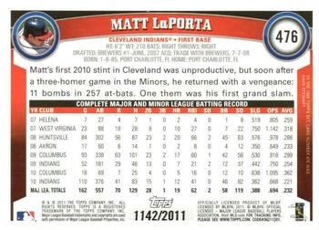 2011 Topps - Gold #476 Matt LaPorta Back