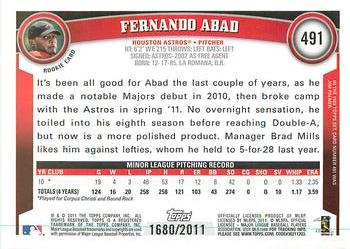 2011 Topps - Gold #491 Fernando Abad Back