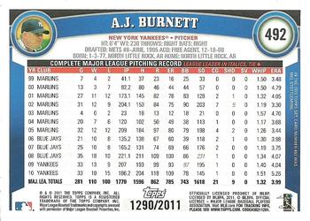 2011 Topps - Gold #492 A.J. Burnett Back
