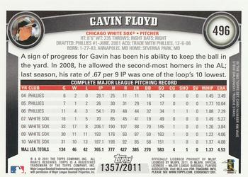2011 Topps - Gold #496 Gavin Floyd Back