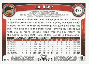 2011 Topps - Gold #499 J.A. Happ Back