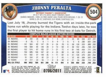 2011 Topps - Gold #504 Jhonny Peralta Back