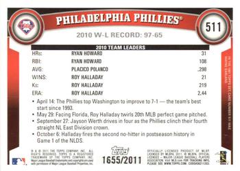 2011 Topps - Gold #511 Philadelphia Phillies Back